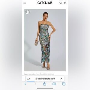 Leanna Blue Flower Embroidered Maxi Dress